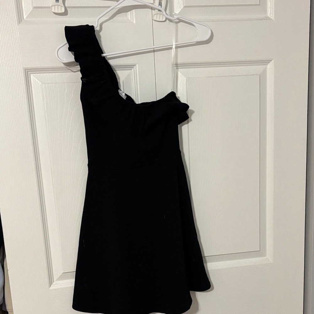 Francesca's Black One-Shoulder Ruffle Dress